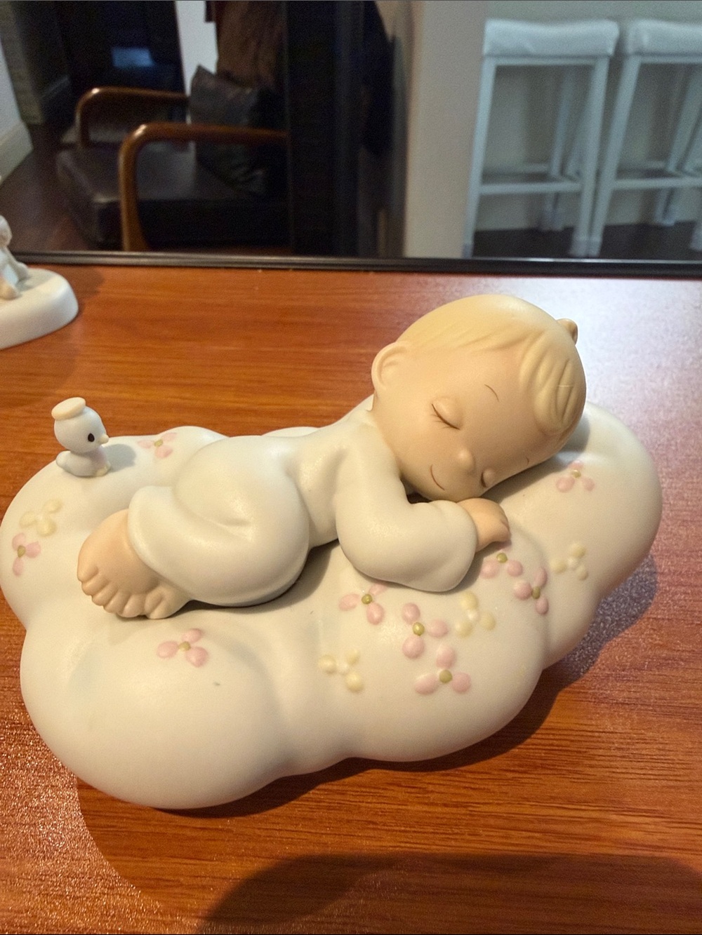 Sleeping Baby Figurine on Cloud - Pale Pastel White & Beige